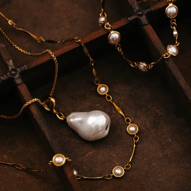 Hovedbilde Orelia - Pearl & Bar Link Chain Smykke gull